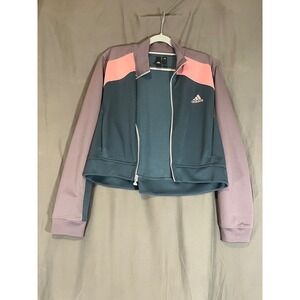 Adidas Womens Cropped Track Jacket Teal Mauve Pink Colorblock Full Zip Large